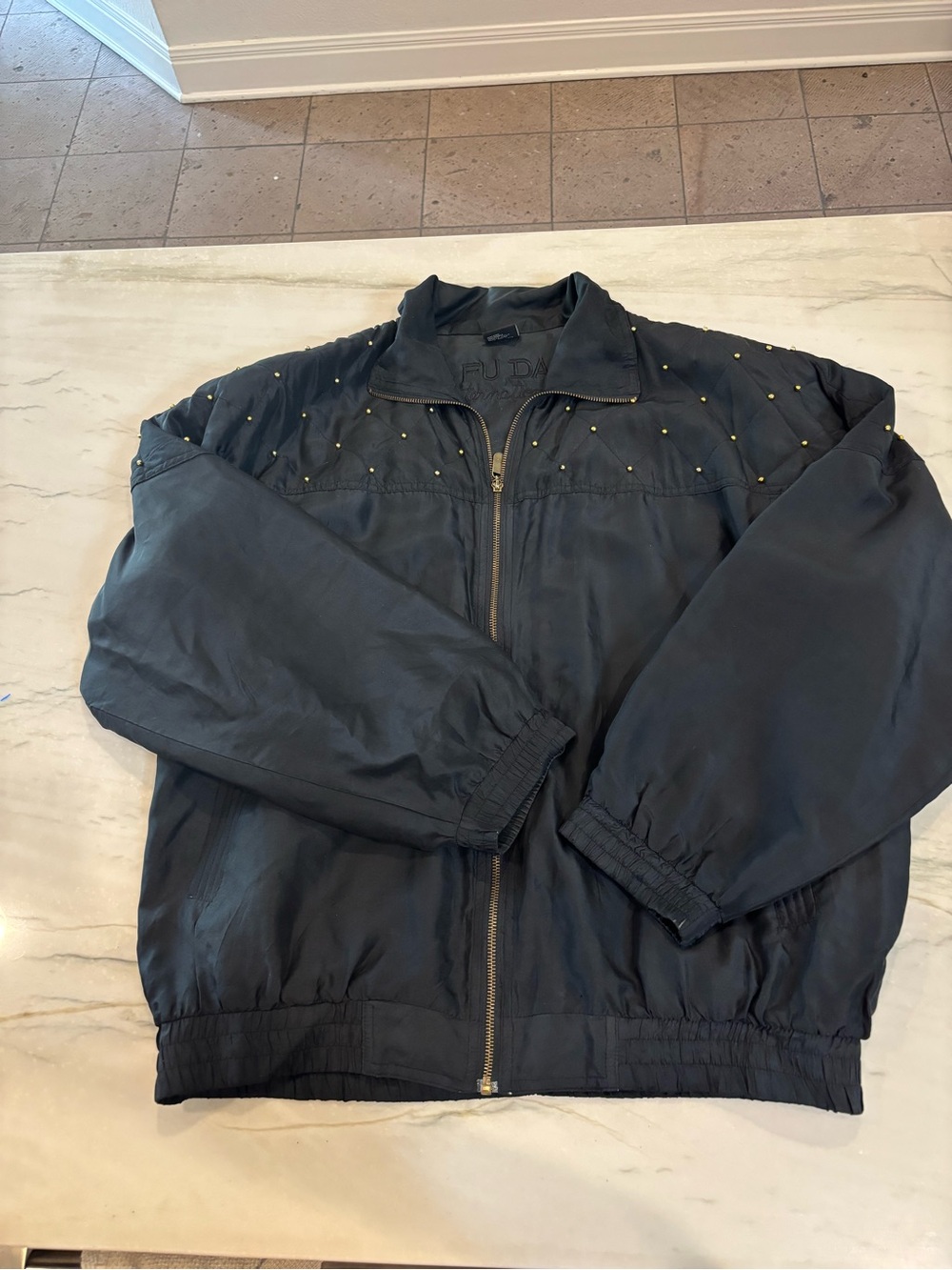 Vintage FUDA internationalBlack Studded silk Zip-Up Jacket